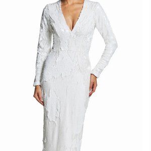 NWT Dress the Population White Sequin Long Sleeve Midi Dress Size Medium